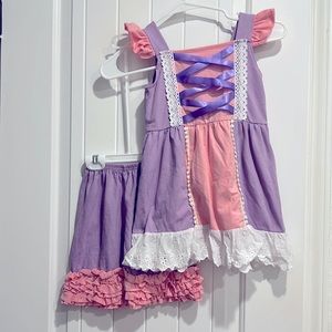 Rapunzel Tangeled Disney 2pc Shots Set Butter Soft w Ruffles Sz 6-7